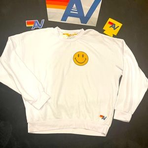 Aviator Nation Smiley 2 Crew Relaxed Sweatshirt White Medium